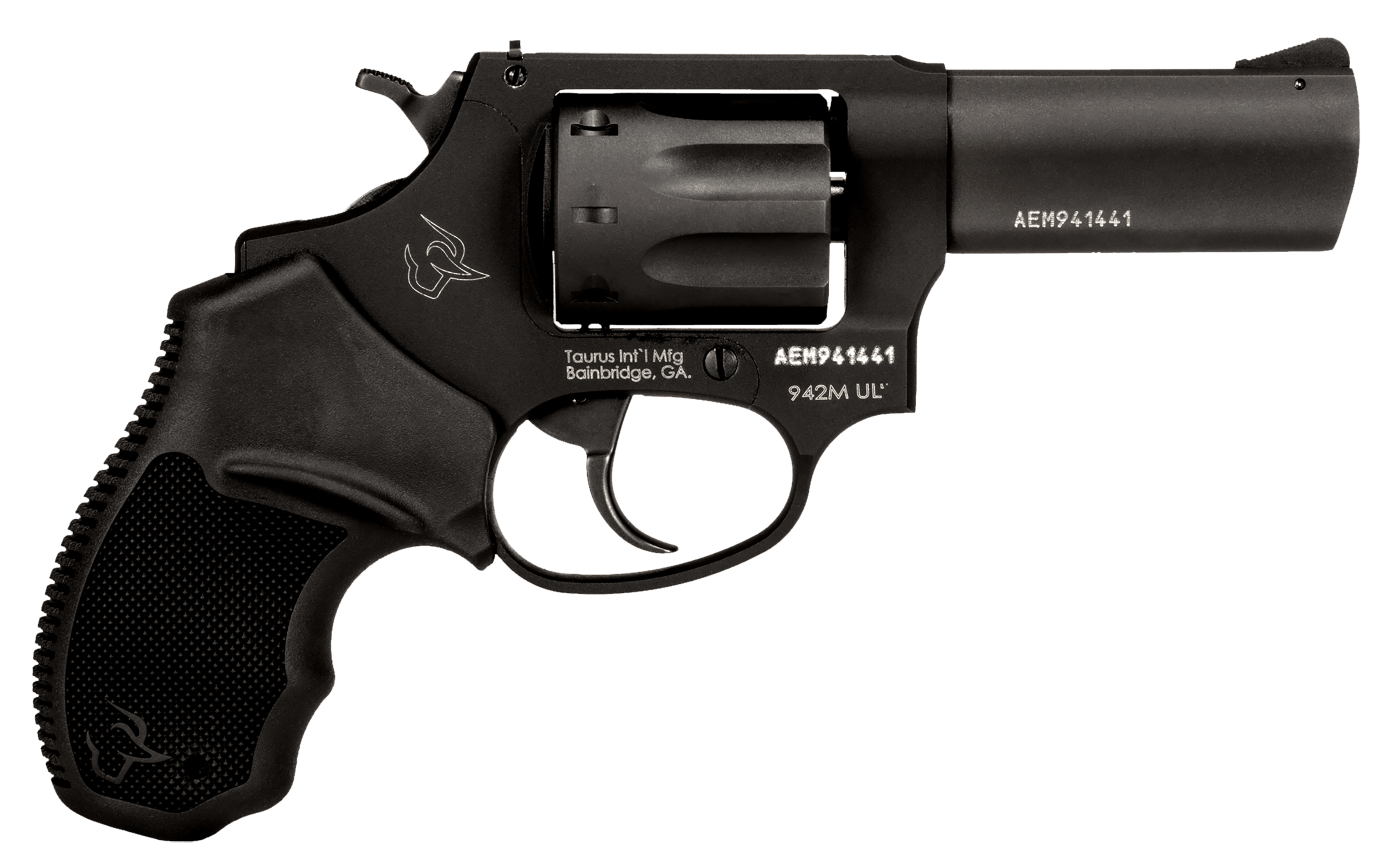 Taurus 2942M031UL 942 Ultra-Lite 22 WMR 8rd 3" Matte Black Finish Barrel Matte Black Finish Cylinder Black Anodized Finish Aluminum Frame & Finger Grooved Black Polymer Grip
