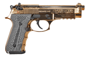 EAA GIRSAN 390088 Regard MC Deluxe 9mm Luger 18+1 4.90" Stainless Steel Barrel Gold Plated Serrated w/Engraving Steel Slide & Aluminum Frame w/Picatinny Rail Black G10 Grip Ambidextrous