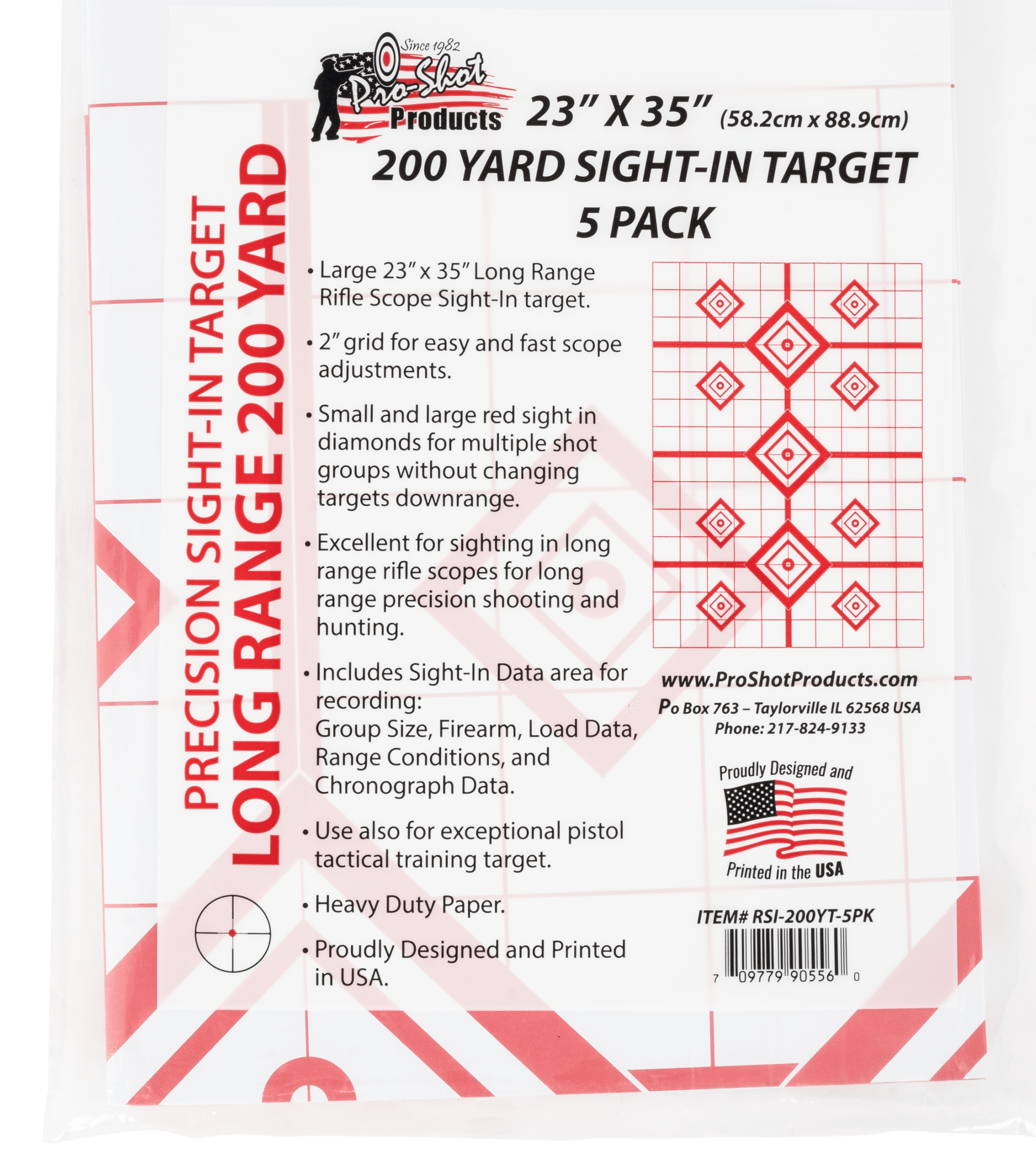 Pro-Shot RSI200YT5PK SplatterShot Sight-In Diamond Hanging Heavy Paper 200 yds 23" x 35" White/Red 5 Pack
