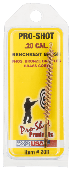 Pro-Shot 20R Bore Brush .20/ .204 Cal Rifle #5-40" Thread Bronze Bristles Brass Core