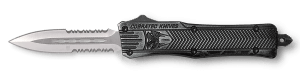 CobraTec Knives SSWCTK1SDAG2SS CTK-1 2.75" OTF Part Serrated D2 Steel Blade/Stonewashed Aluminum Handle Features Glass Breaker Includes Pocket Clip