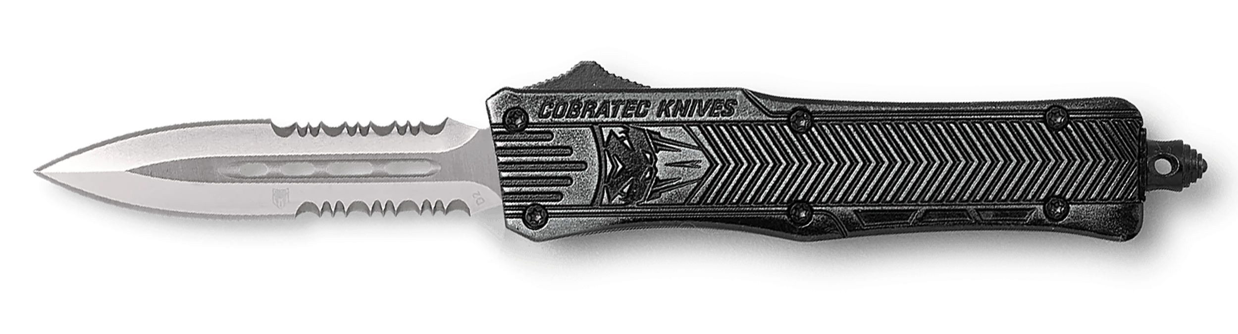CobraTec Knives SSWCTK1SDAG2SS CTK-1 2.75" OTF Part Serrated D2 Steel Blade/Stonewashed Aluminum Handle Features Glass Breaker Includes Pocket Clip
