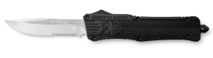 CobraTec Knives LBCTK1LDS CTK-1 Large 3.75" OTF Drop Point Part Serrated D2 Steel Blade/ Black Aluminum Handle Features Glass Breaker Includes Pocket Clip