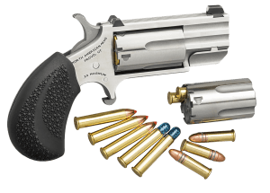 North American Arms PUGDC Pug 22 LR or 22 WMR 5 rd 1" Barrel Overall Stainless Steel Finish Black Rubber Grip Includes Cylinder