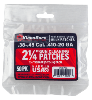KleenBore P203 Super Shooter  .38/ .45 Cal 20/.410 Gauge 2.25" 100% Cotton Flannel 50 Per Pack