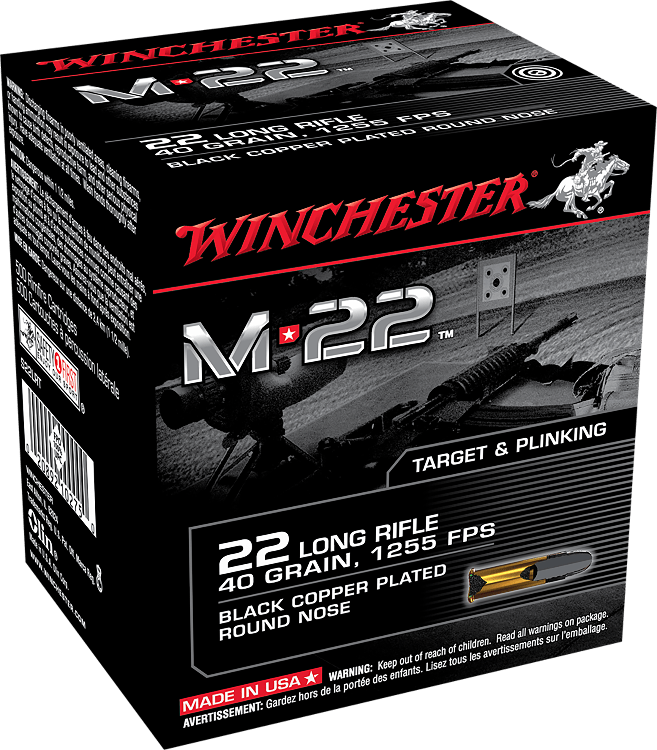 Winchester Ammo S22LRT M-22 22 LR 40 gr Black Copper Plated Round Nose 1000 Per Bx/ 2 Case Bulk