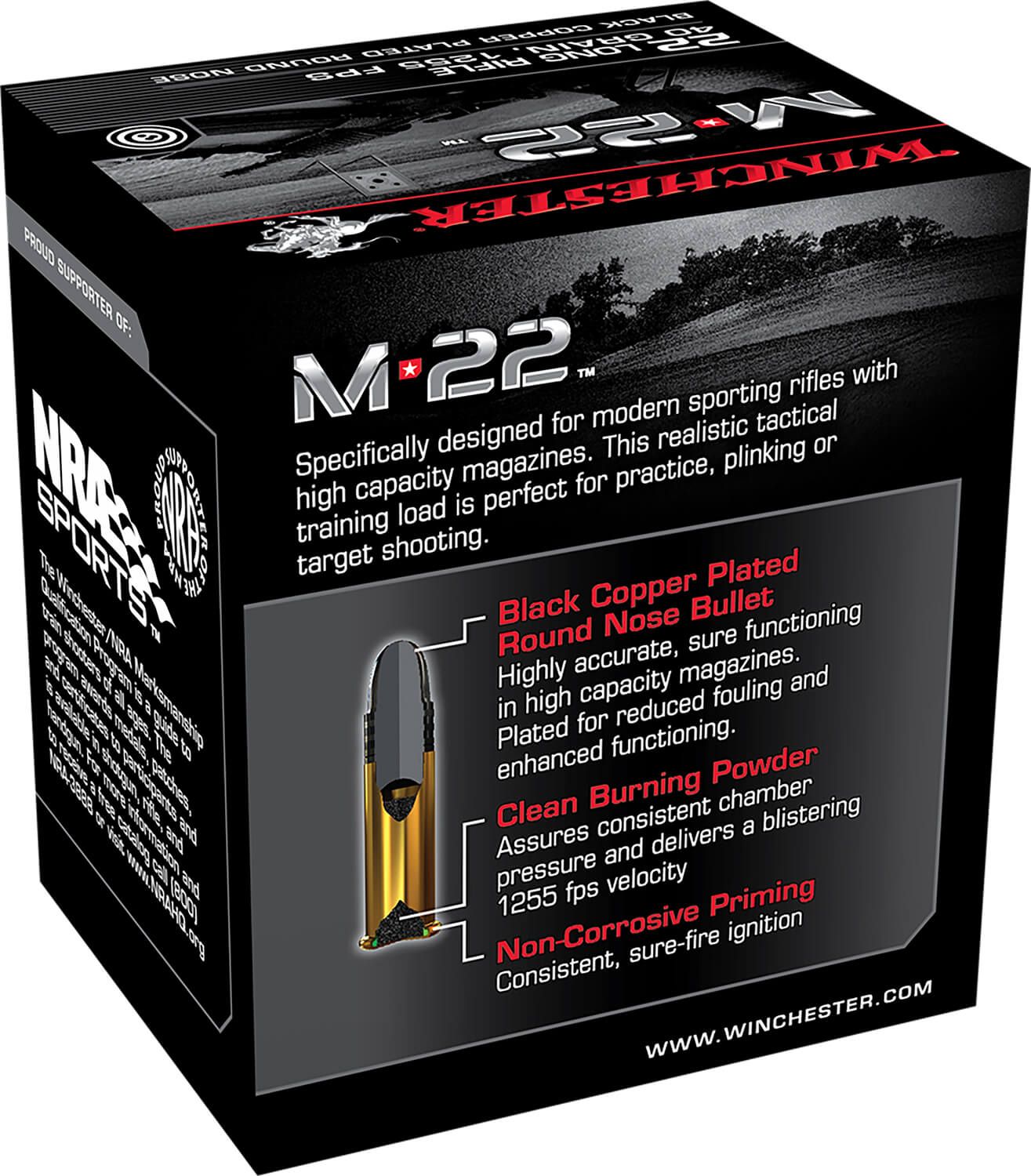 Winchester Ammo S22LRT M-22 22 LR 40 gr Black Copper Plated Round Nose 1000 Per Bx/ 2 Case Bulk - Image 2