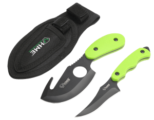 HME HMEKN2PSGC Skinning Kit 3.50" Fixed Skinner w/Gut Hook/Caping Plain/Gut Hook Black Oxide 420HC Blade TPR Green Handle