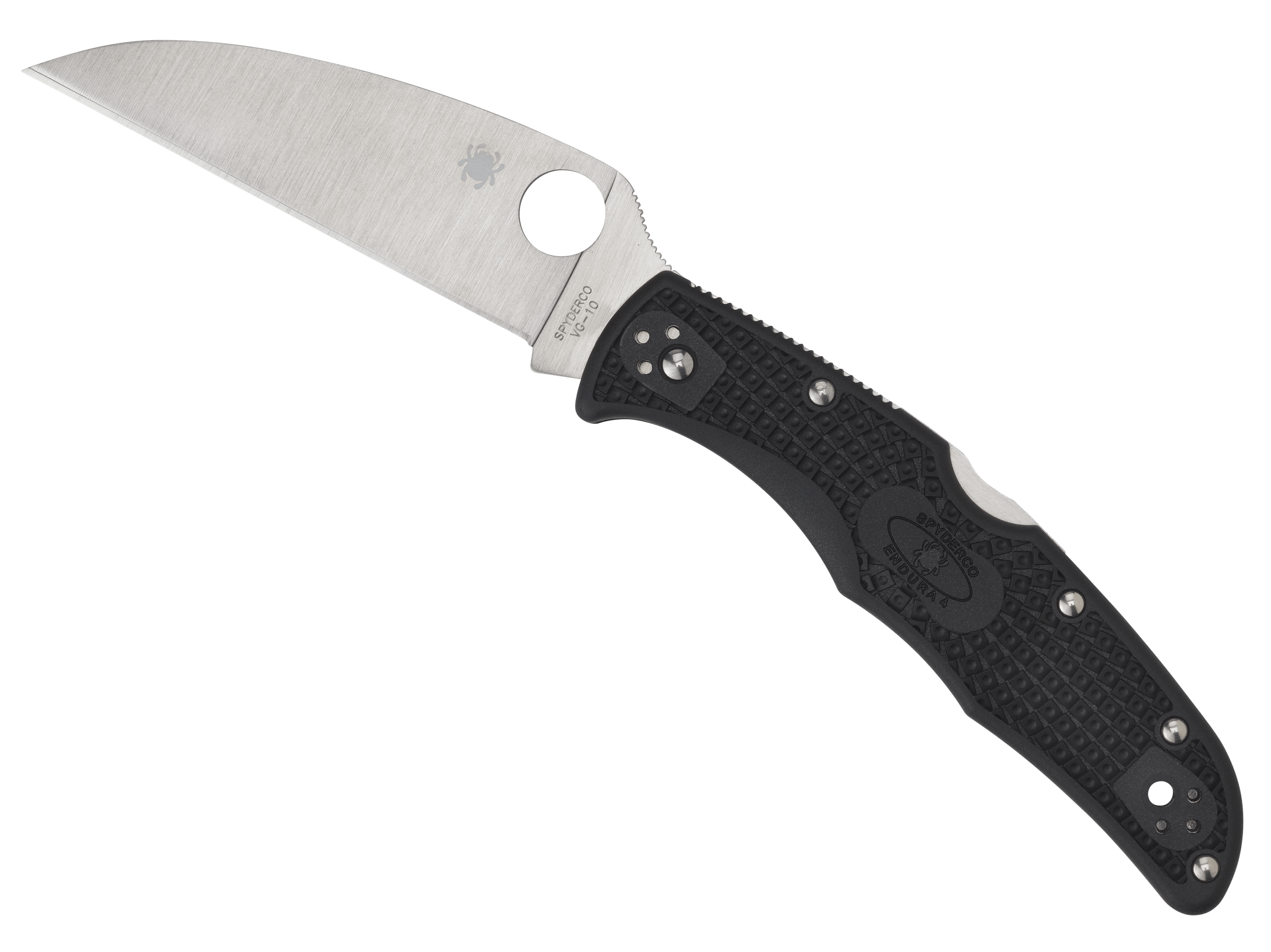 Spyderco C10FPWCBK Endura 4 Lightweight 3.78" Folding Wharncliffe Plain VG-10 SS Blade Black Bi-Directional Texturing FRN Handle Includes Pocket Clip