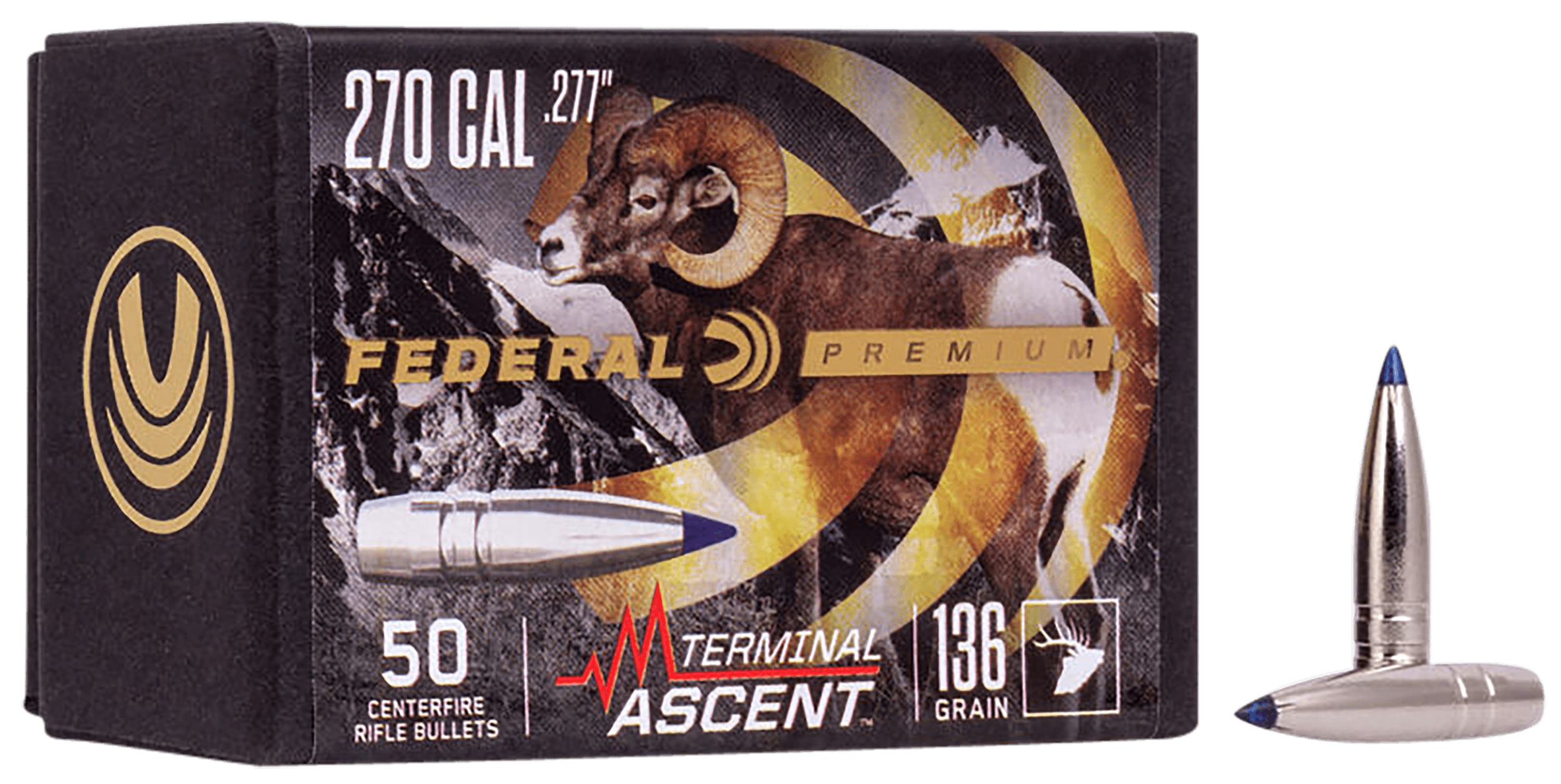 Federal PB277TA1 Premium Terminal Ascent Component 270Win 136gr 50rd Box/4 Case