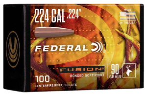 Federal FB224F1 Fusion Component  224 Cal .224 90 gr Bonded Soft Point 100rd Box/ 4 Case