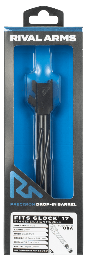 Rival Arms RA20G104A Precision V1 Drop-In Barrel 9mm Luger 4.49" Black PVD Finish 416R Stainless Steel Material with Threading for Glock 17 Gen5