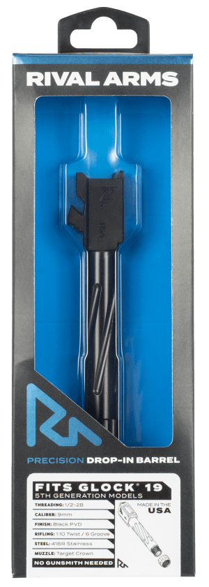 Rival Arms RA20G204A Precision V1 Drop-In Barrel 9mm Luger 4.02" Black PVD Finish 416R Stainless Steel Material with Threading for Glock 19 Gen5