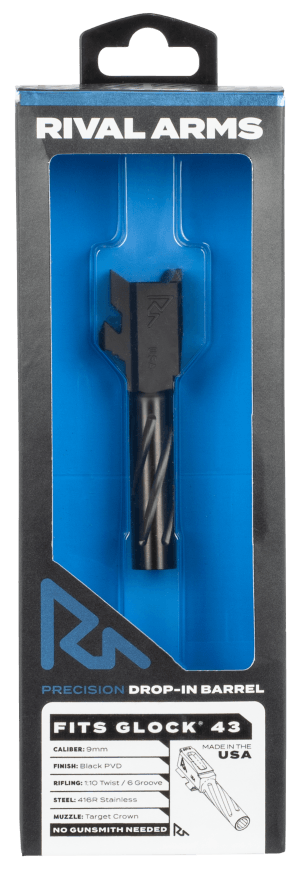 Rival Arms RA20G301A Precision V1 Drop-In Barrel 9mm Luger 3.41" Black PVD Finish 416R Stainless Steel Material for Glock 43