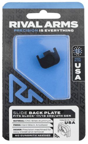 Rival Arms RA43G001A Slide Back Cover Plate  Double Stack Black Anodized Aluminum for Glock 17/19 Gen3-4