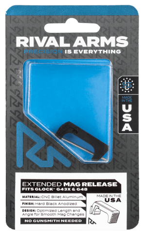 Rival Arms RA72G004A Magazine Release  Extended Black Anodized Aluminum for Glock 43X  48