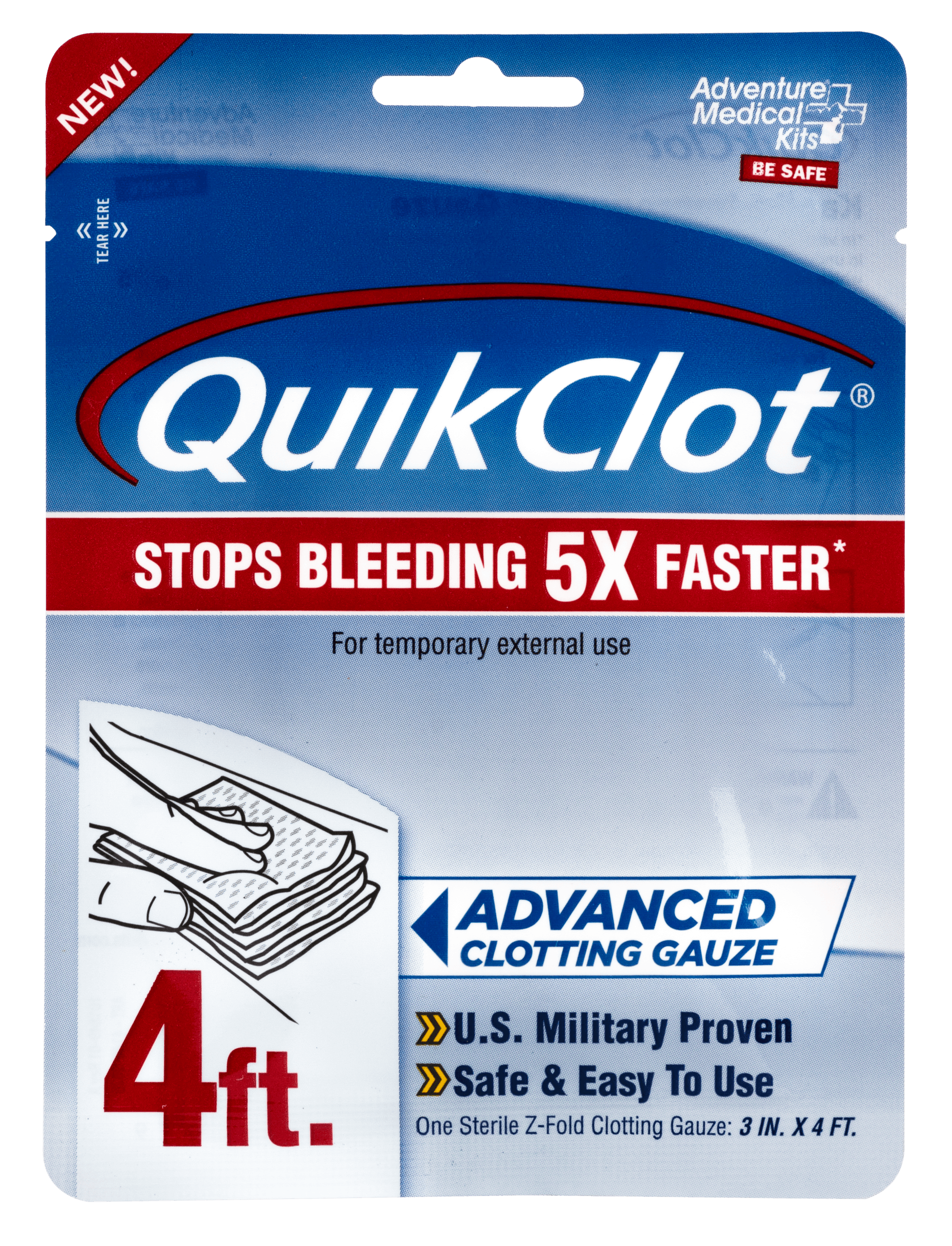 Adventure Medical Kits 50200026 QuikClot Stop Bleeding White 3" x 48" Clotting Gauze