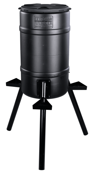 On Time 71540 Buckeye Gravity Feeder made of Polyethylene with 200 lbs Capacity 2" Metal Legs 3 Feeding Stations Removable Lid & Accepts All Types of Feed