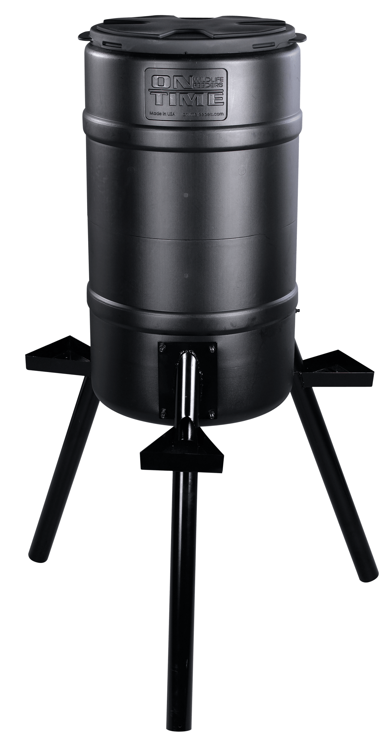 On Time 71540 Buckeye Gravity Feeder made of Polyethylene with 200 lbs Capacity 2" Metal Legs 3 Feeding Stations Removable Lid & Accepts All Types of Feed