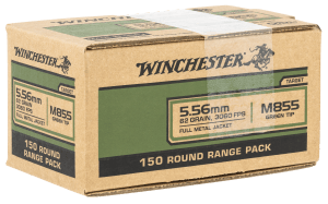 Winchester Ammo WM855150 USA M855 Green Tip 5.56x45mm NATO 62 gr Full Metal Jacket 150 Per Bx/ 4 Case Value Pack