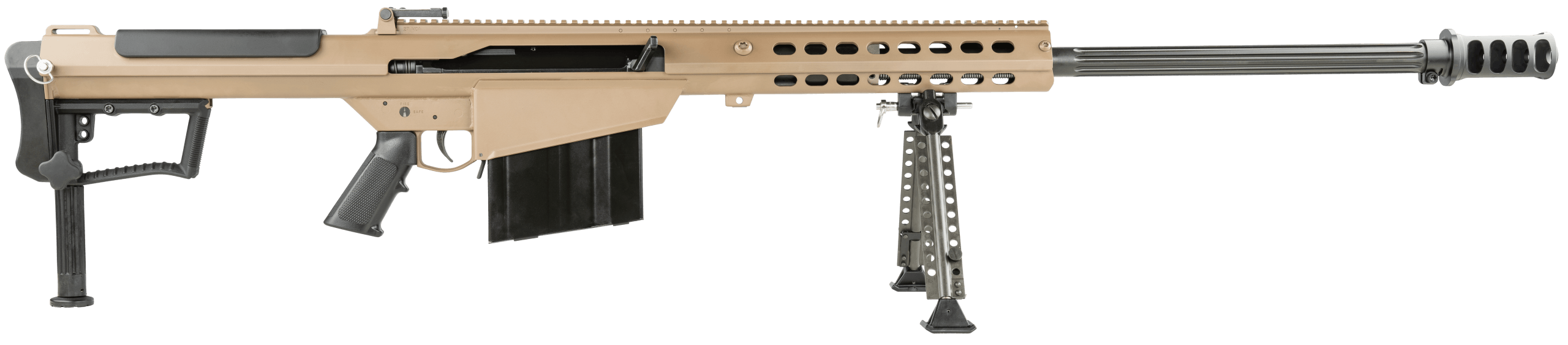 Barrett 18065 M107A1 50 BMG 10+1 29" Chrome-Lined Fluted Barrel Four Port Cylindrical Muzzle Brake Flat Dark Earth Aluminum Receiver Cerakote Flat Dark Earth Fixed Stock w/Thermal-Guard Cheek Piece & Sorbothane Recoil Pad Optics Ready