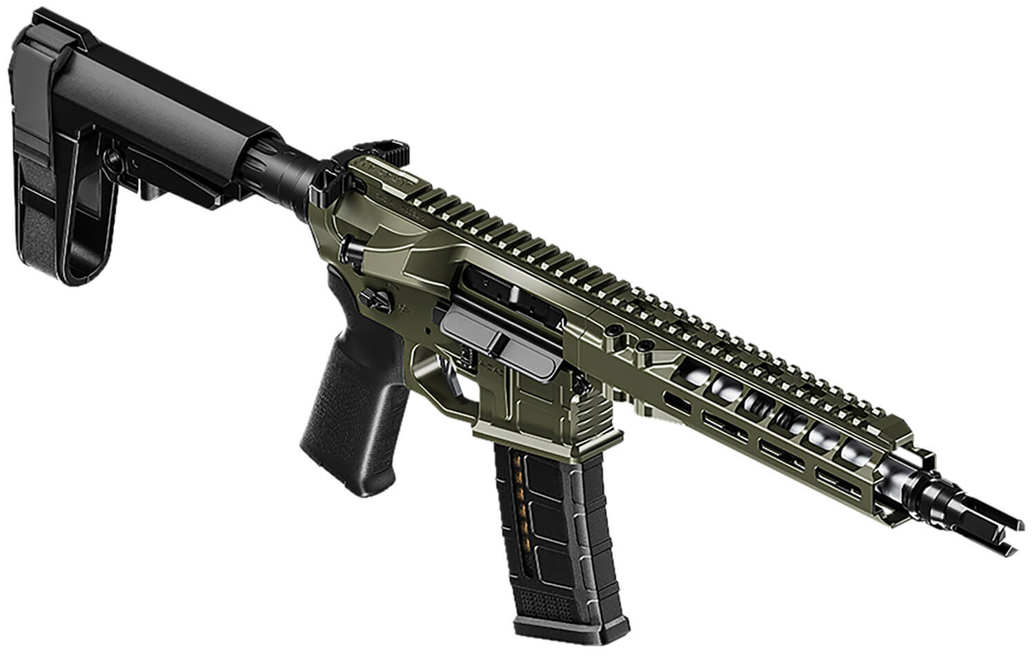 Radian Weapons R0505 Model 1 Pistol 300 Blackout 30+1 9" Black Cerakote Match Grade Threaded Barrel Radian OD Green Cerakote Aluminum Receiver w/Picatinny Rail Black Carbon Fiber SBA3 Brace Black Magpul Grip Ambidextrous - Image 2