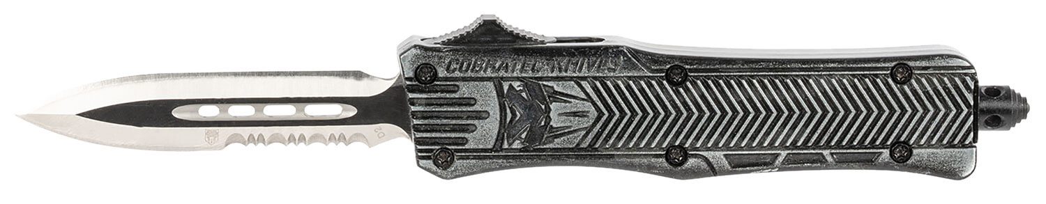 CobraTec Knives SSWCTK1SDAG1SS CTK-1 Small 2.75" OTF Dagger Part Serrated D2 Steel Blade/ Stonewashed Aluminum Handle Features Glass Breaker Includes Pocket Clip - Image 2