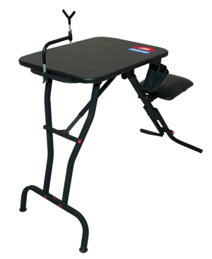 Birchwood Casey MSB100 Ultra Steady Shooting Bench Black Steel Folding Seat Pockets & Adjustable Rubber Coated Gun Rest 21" W x 28" L