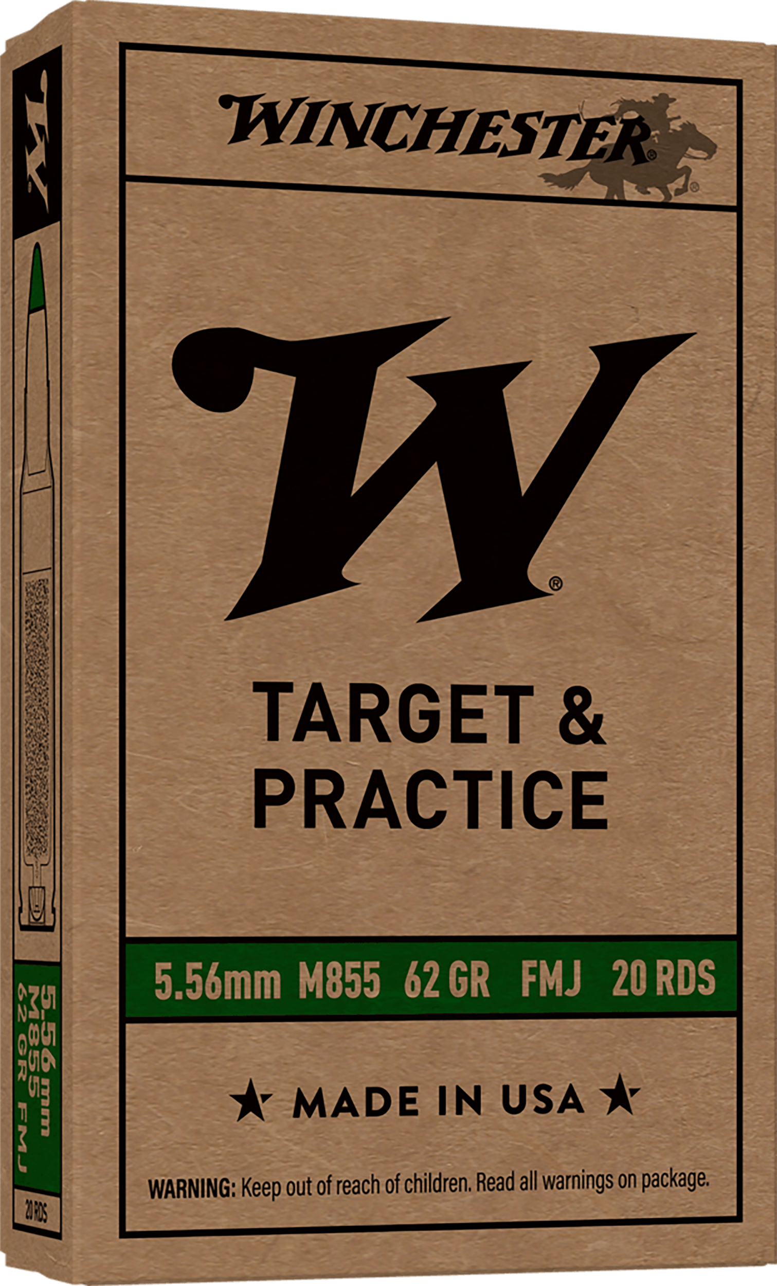 Winchester Ammo WM855K USA M855 Green Tip 5.56x45mm NATO 62 gr Full Metal Jacket Lead Core 20rd Box