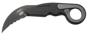 CRKT 4040V Provoke  2.41" Folding Hawkbill Veff Serrated Black TiCN D2 Steel Blade  Black Aluminum Handle  Includes Pocket Clip