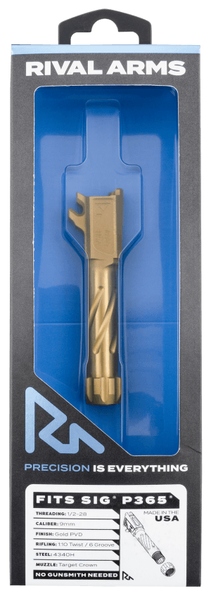 Rival Arms RA20P002E Precision Drop-In Barrel 9mm Luger 3.10" Gold PVD Finish 4340H Steel Material with Threading for Sig P365