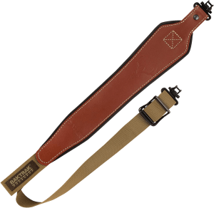 Allen 8391 BakTrak Rifle/Shotgun Sling w/Swivels Brown Leather w/BakTrak Grip Panel Adjustable Length 26" to 35" 1.25" Wide