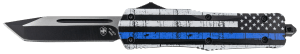 Templar Knife LBTB231 Back The Blue Gen II Large 3.50" OTF Tanto Plain Black Oxide Stonewashed 440C SS Blade/5.25" Black & White w/Blue Line Aluminum Handle Features Glass Breaker Includes Pocket Clip/Sheath