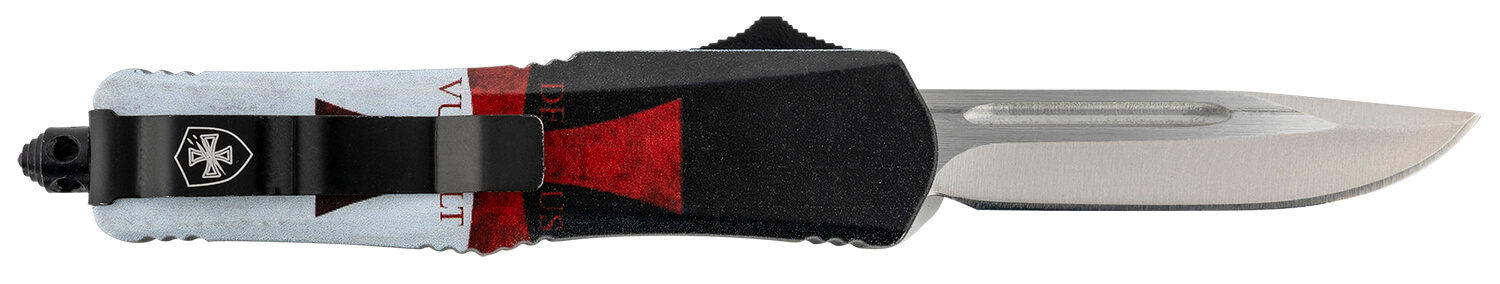 Templar Knife STK332 Templar Flag Gen II Small 2.69" OTF Drop Point Plain Powder Coated 440C SS Blade/4.31" Templar Flag Aluminum Handle Features Glass Breaker Includes Pocket Clip/Sheath - Image 2