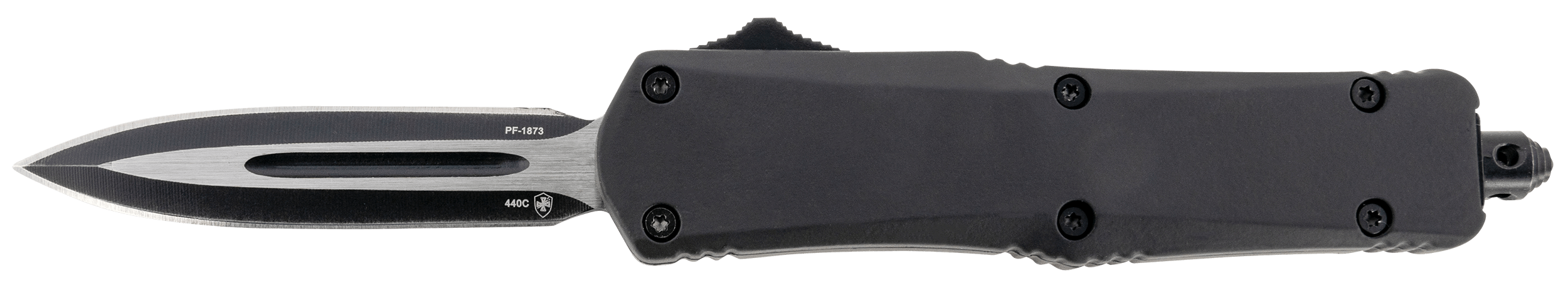 Templar Knife SBR131 Black Rubber Gen II Small 2.69" OTF Dagger Plain Black Oxide Stonewashed 440C SS Blade/ 4.31" Black Rubber/Aluminum Handle Features Glass Breaker Includes Pocket Clip/Sheath