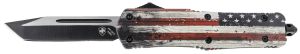 Templar Knife LWUS231 Wood US Flag Gen II Large 3.50" OTF Tanto Plain Black Oxide Stonewashed 440C SS Blade/5.25" Painted Wood Grain US Flag Aluminum Handle Features Glass Breaker Includes Pocket Clip/Sheath