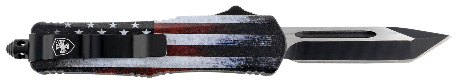 Templar Knife SUS231 US Flag Gen II Small 2.69" OTF Tanto Plain Black Oxide Stonewashed 440C SS Blade/4.31" US Flag Aluminum Handle Features Glass Breaker Includes Pocket Clip/Sheath - Image 2