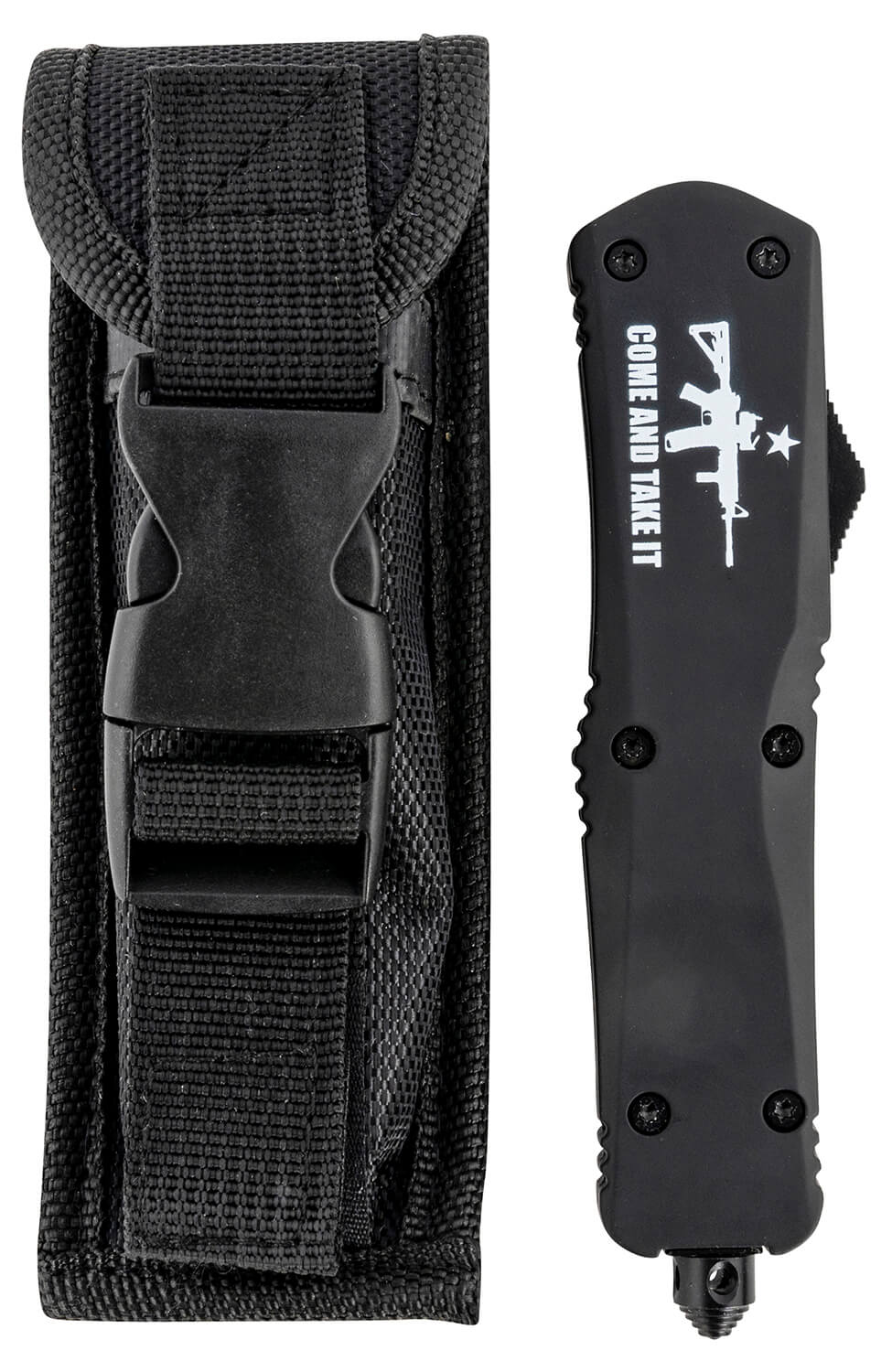 Templar Knife LAR15431 Come And Take It AR-15 Gen II Large 3.50" OTF Dagger Part Serrated Black Oxide Stonewashed 440C SS Blade 5.25" Black w/"Come And Take It" AR-15 Gun Aluminum Handle Includes Glass Breaker/Pocket Clip - Image 3