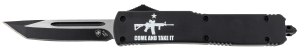 Templar Knife MAR15231 Come And Take It AR-15 Gen II Slim 3.43" OTF Tanto Plain Black Oxide Stonewashed 440C SS Blade  5.05" Black w/"Come And Take It" AR-15 Gun  Aluminum Handle Includes Pocket Clip/Sheath