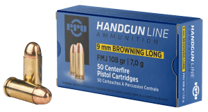 PPU PPH9BL Handgun 9mm Browning Long 108 gr Full Metal Jacket 50rd Box