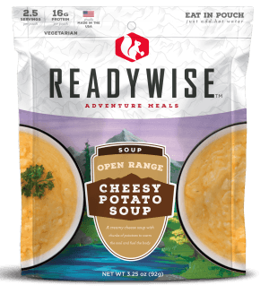 ReadyWise RW05010 Outdoor Food Kit Open Range Cheesy Potato Soup 2.5 Servings In A Resealable Pouch 6 Per Case