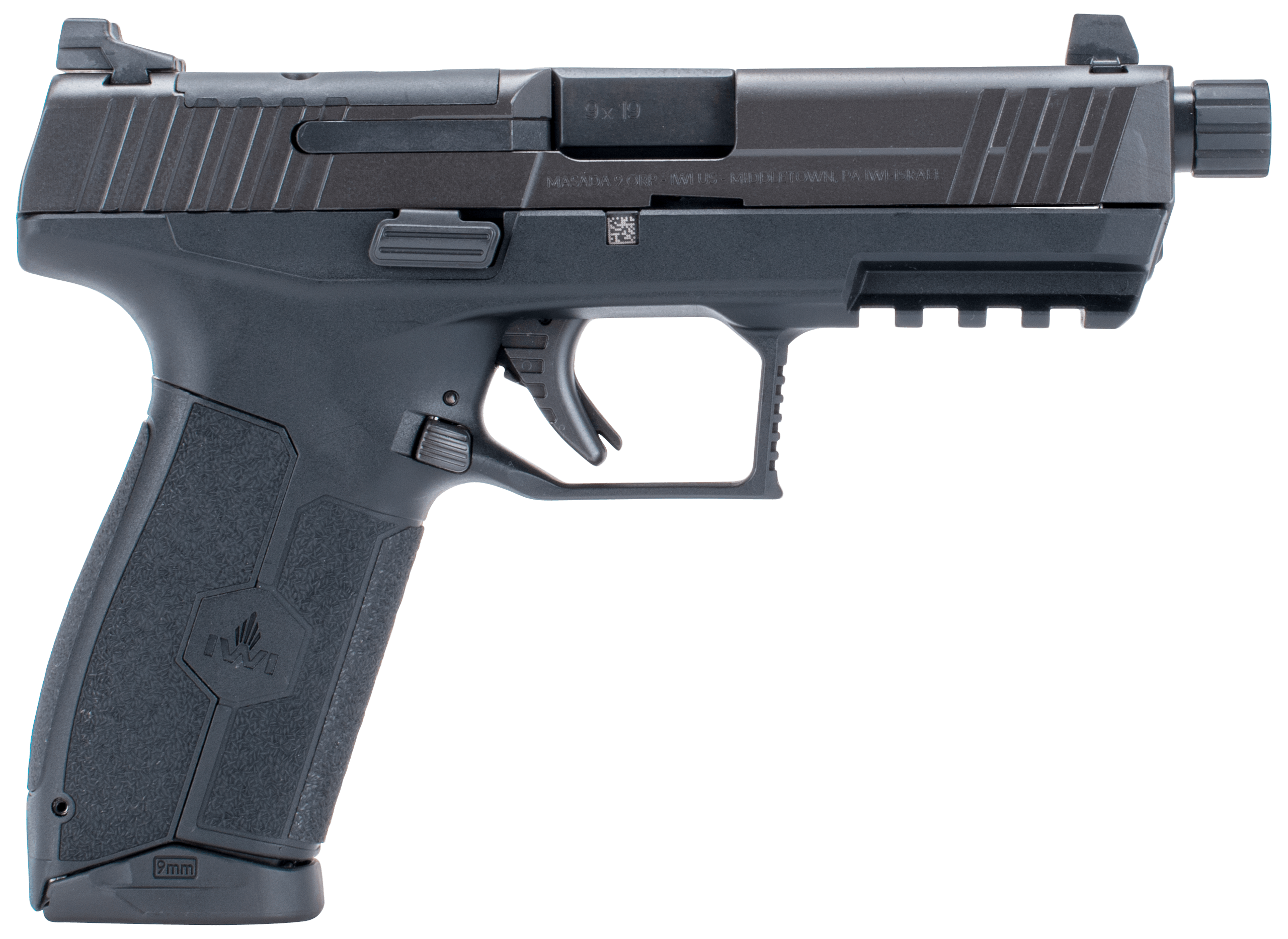 IWI US M9ORP10T MASADA Tactical 9mm Luger Caliber with 4.60" Threaded Barrel 10+1 Capacity Overall Black Finish Picatinny Rail Frame Serrated/Optic Cut Steel Slide & Interchangeable Backstrap Grip