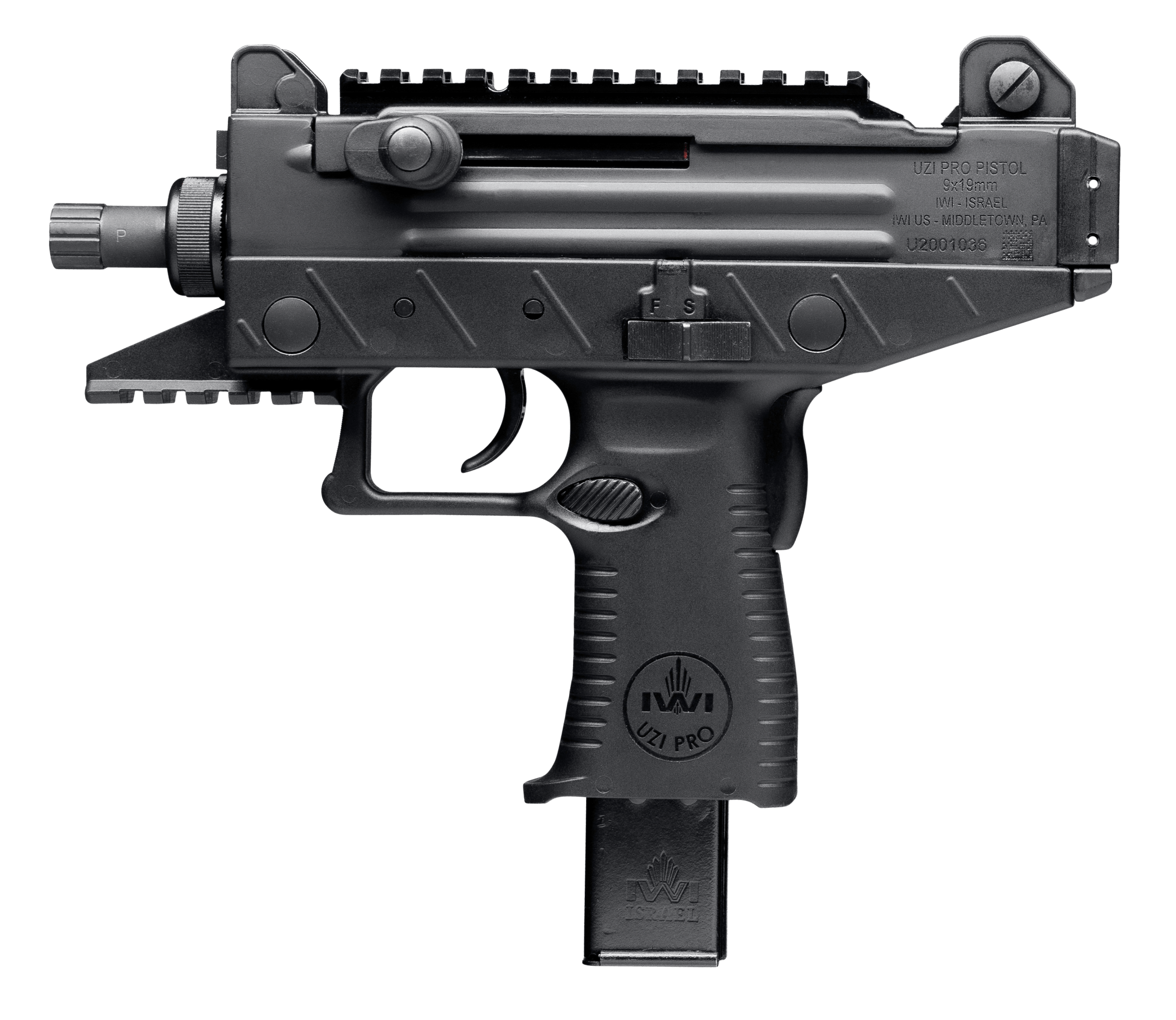 IWI US UPP9ST Uzi Pro 9mm Luger Caliber with 4.50" Threaded Barrel 25+1 Capacity Black Metal Finish Black Polymer Grip Right Hand