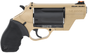 Taurus 2441021FDE Judge Public Defender Small Frame 45 Colt (Long Colt)/410 Gauge 5rd 2.50" Flat Dark Earth Steel Barrel Matte Black Oxide Cylinder Flat Dark Earth Steel Frame Black Ribber Grip Transfer Bar Safety Exposed Hammer