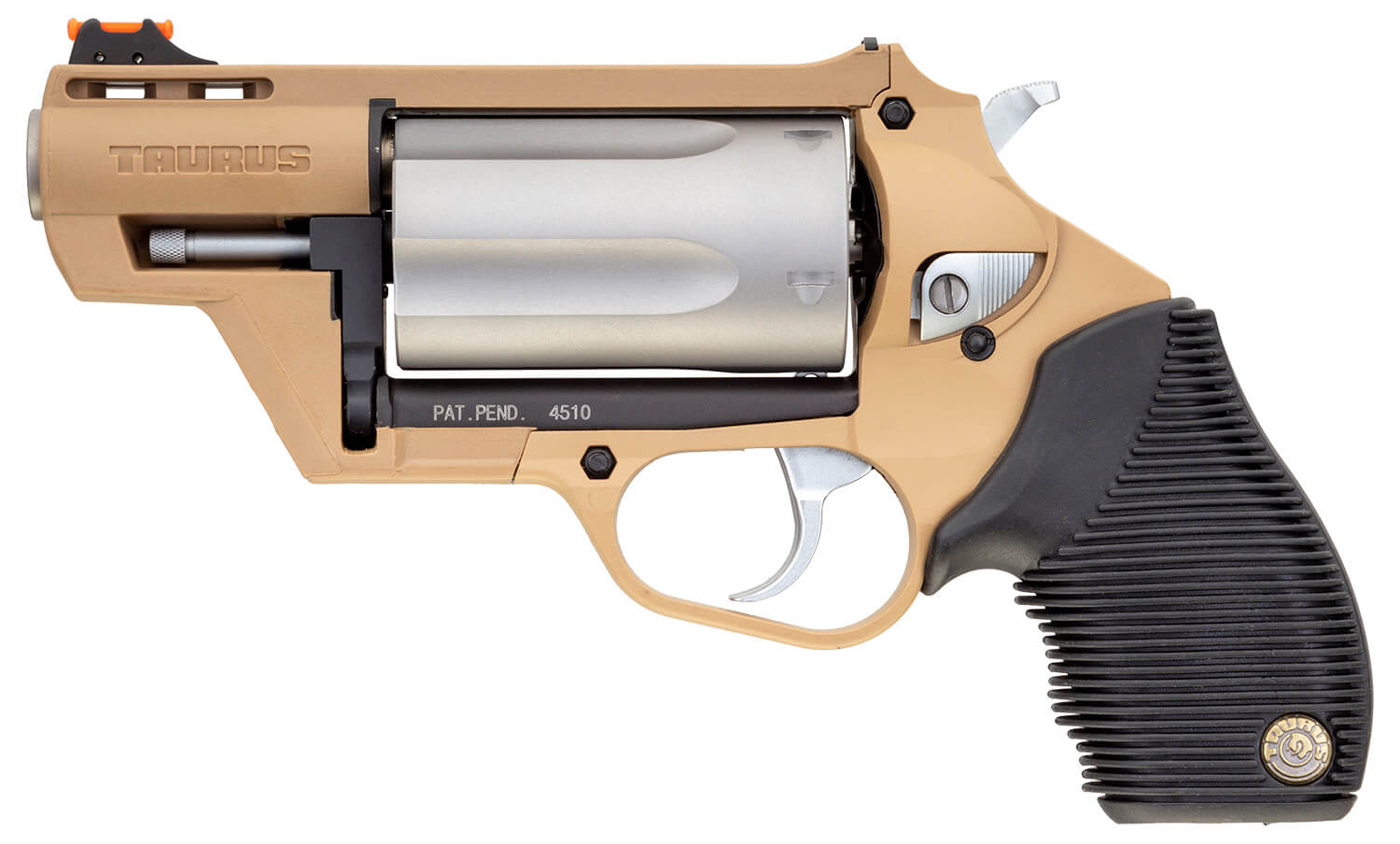 Taurus 2441029FDE Judge Public Defender Small Frame 45 Colt (Long Colt)/410 Gauge 5rd 2.50" Flat Dark Earth Steel Barrel Matte Stainless Cylinder Flat Dark Earth Steel Frame Black Ribber Grip Transfer Bar Safety Exposed Hammer - Image 2