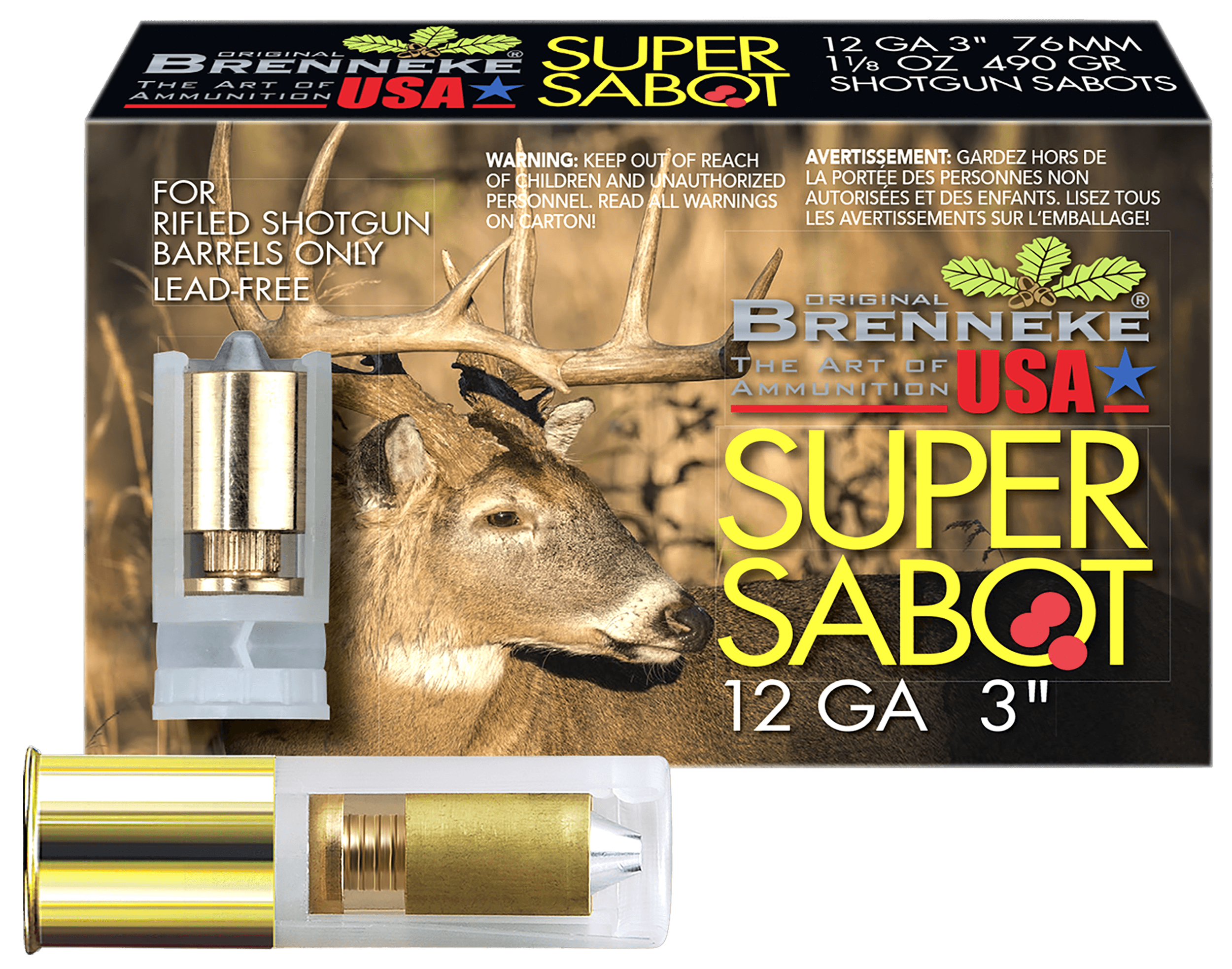 Brenneke SL123SUS SuperSabot 12Gauge 3" 1 1/8oz Sabot Slug Shot 5 Per Box