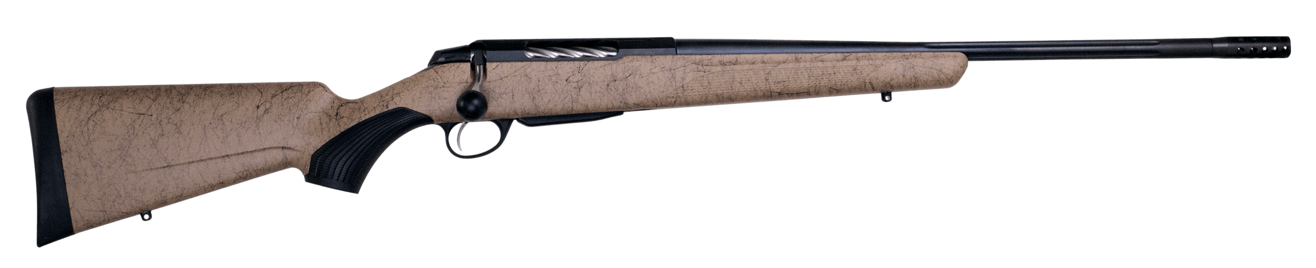 Tikka JRTXRT319 T3x Lite Full Size 6.5 PRC 3+1 24.30" Black Fluted Threaded Barrel Drilled & Tapped Steel Receiver Black Webbed Tan Roughtech Synthetic Stock Black Interchangeable Backstrap Grip Right Hand