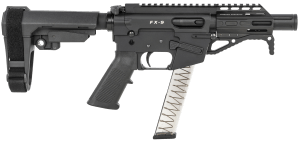 Freedom Ordnance FX9P4S FX-9 9mm Luger 31+1 4" Black Nitride Barrel w/Faux Suppressor Black Hard Coat Anodized Aluminum Receiver SB Tactical SBA3 Pistol Brace Stock Black Polymer Grip