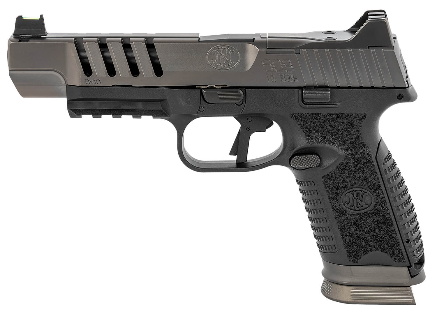 FN 66100940 509 LS Edge 9mm Luger 10+1 5" Black Steel Barrel Graphite PVD Lightening Cut/Long Slide/Optic Cut/Serrated Steel Slide Matte Black Polymer Frame w/Picatinny Rail Black Interchangeable Backstrap Grip - Image 2