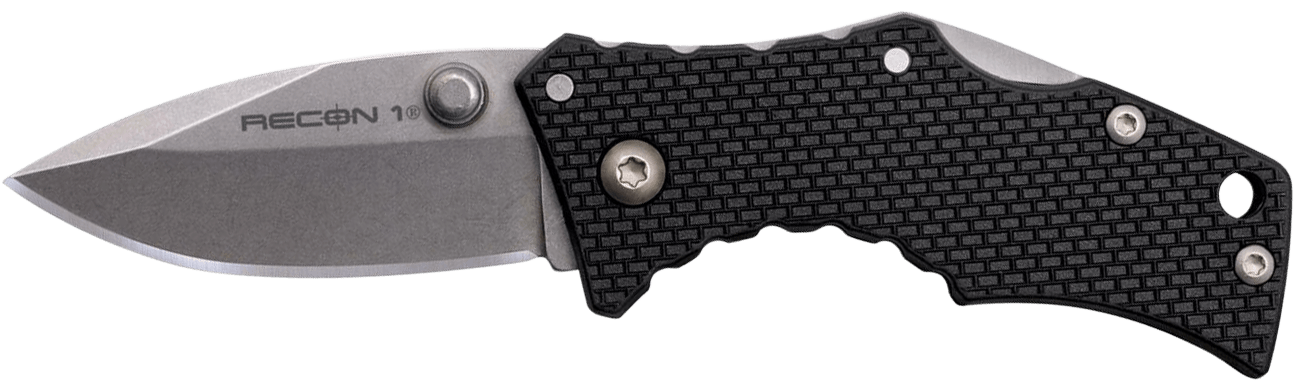 Cold Steel CS7DS Recon 1 Micro 2" Folding Spear Point Plain Stonewashed 4034 SS Blade/ Black Griv-Ex Handle Includes Pocket Clip